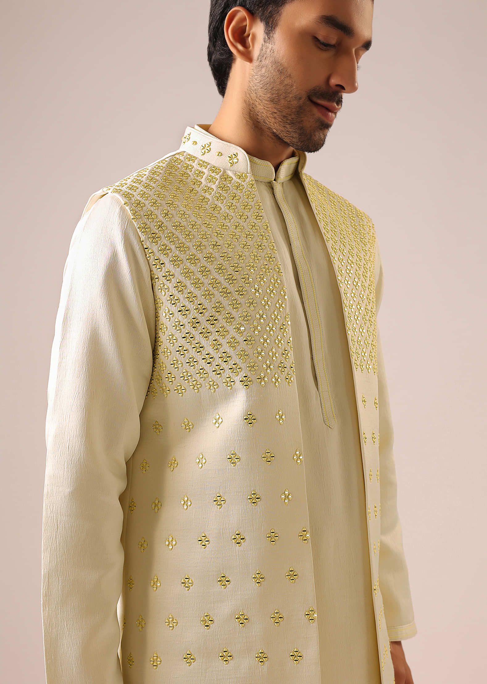 Buy Off white Self Kurta Jacket and Pant for Boys Online-cacanhphuclong.com.vn