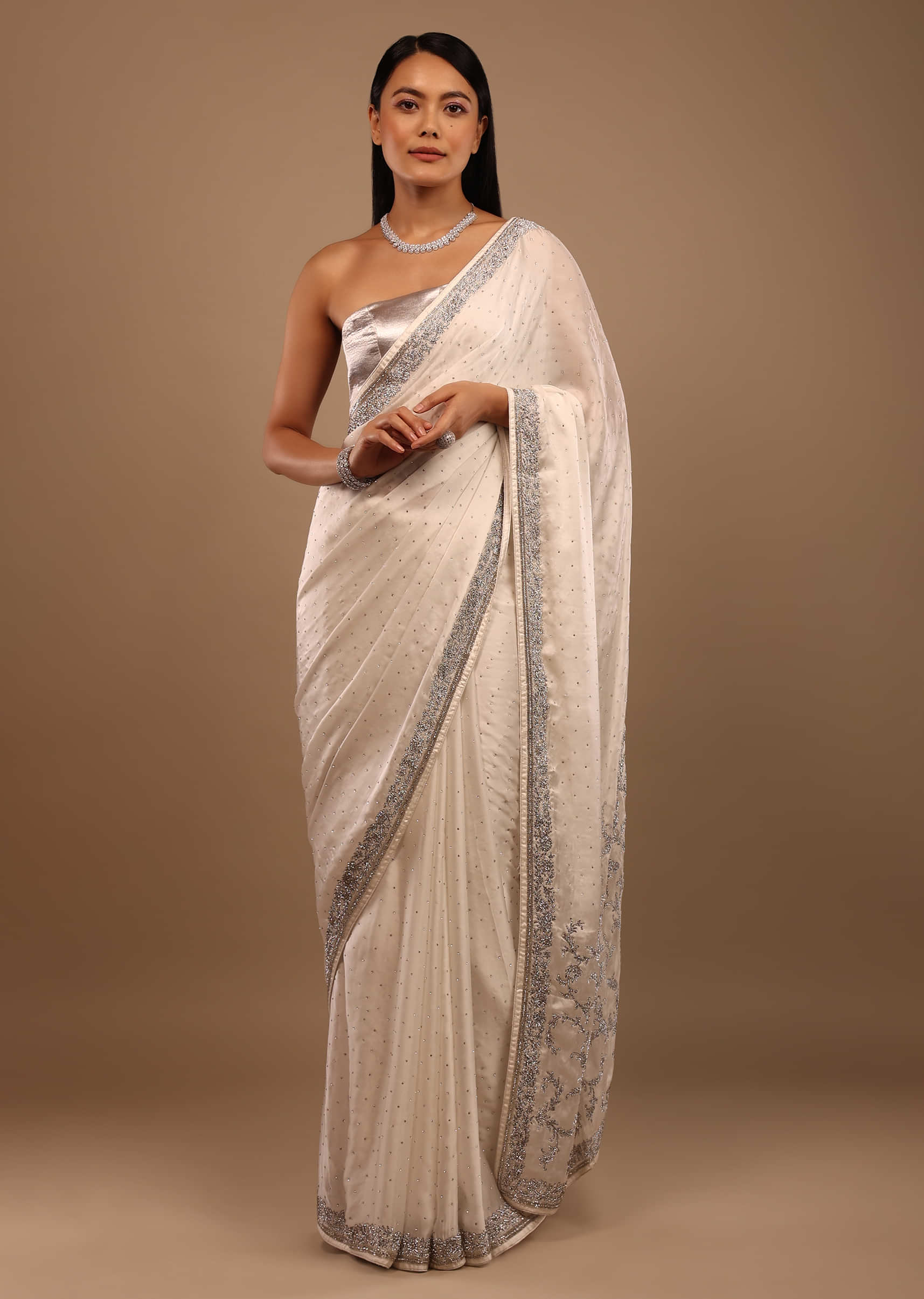 Details more than 85 satin white saree super hot