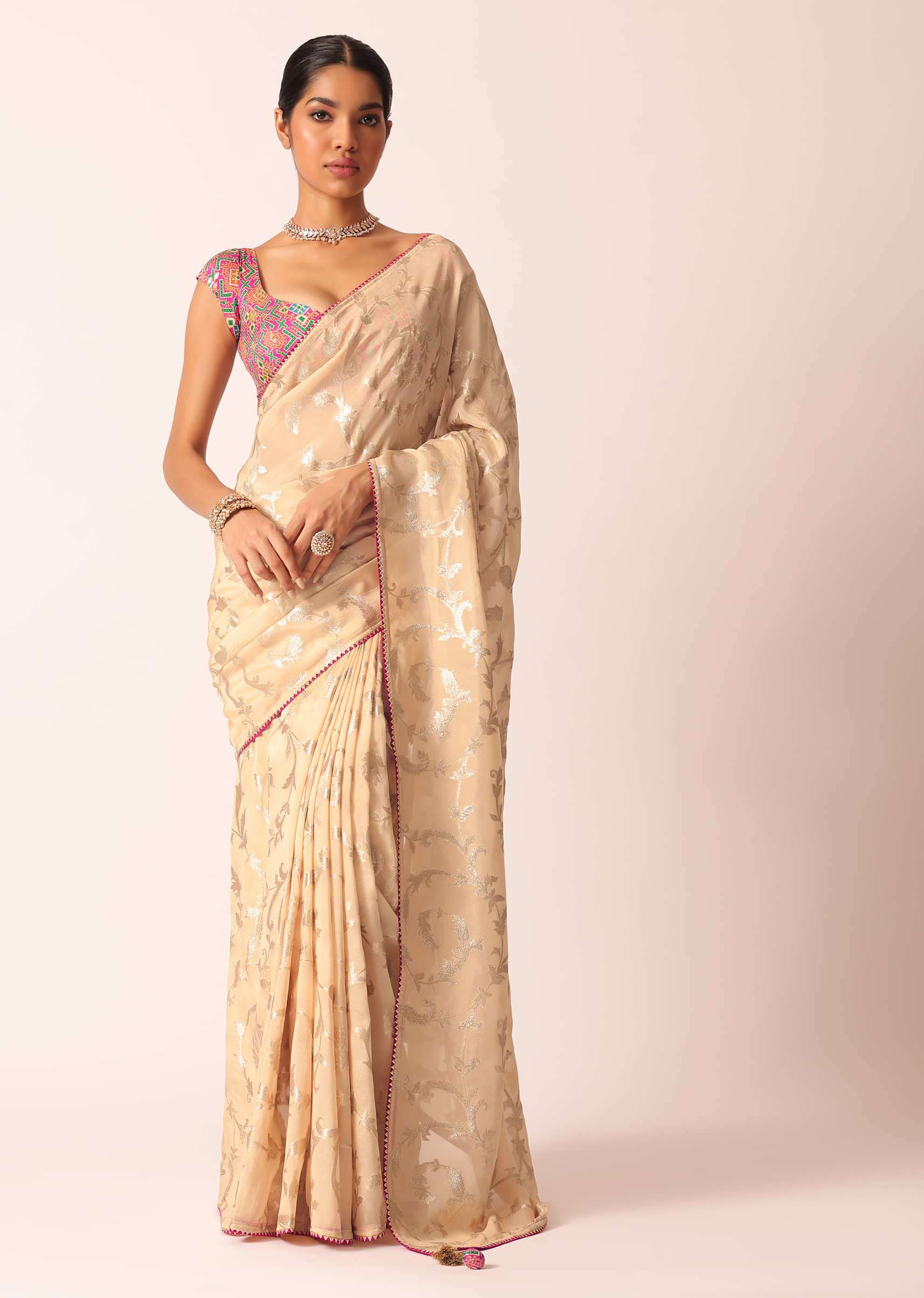 Buy Yellow Banarasi Silk Saree With Hexagon Jaal Weave And Unstitched Blouse  Piece Kalki Fashion India