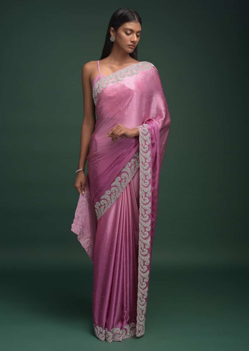 Shop Dusty Pink Net Saree Embroidery Stone Work Party Wear Online at Best  Price | Cbazaar