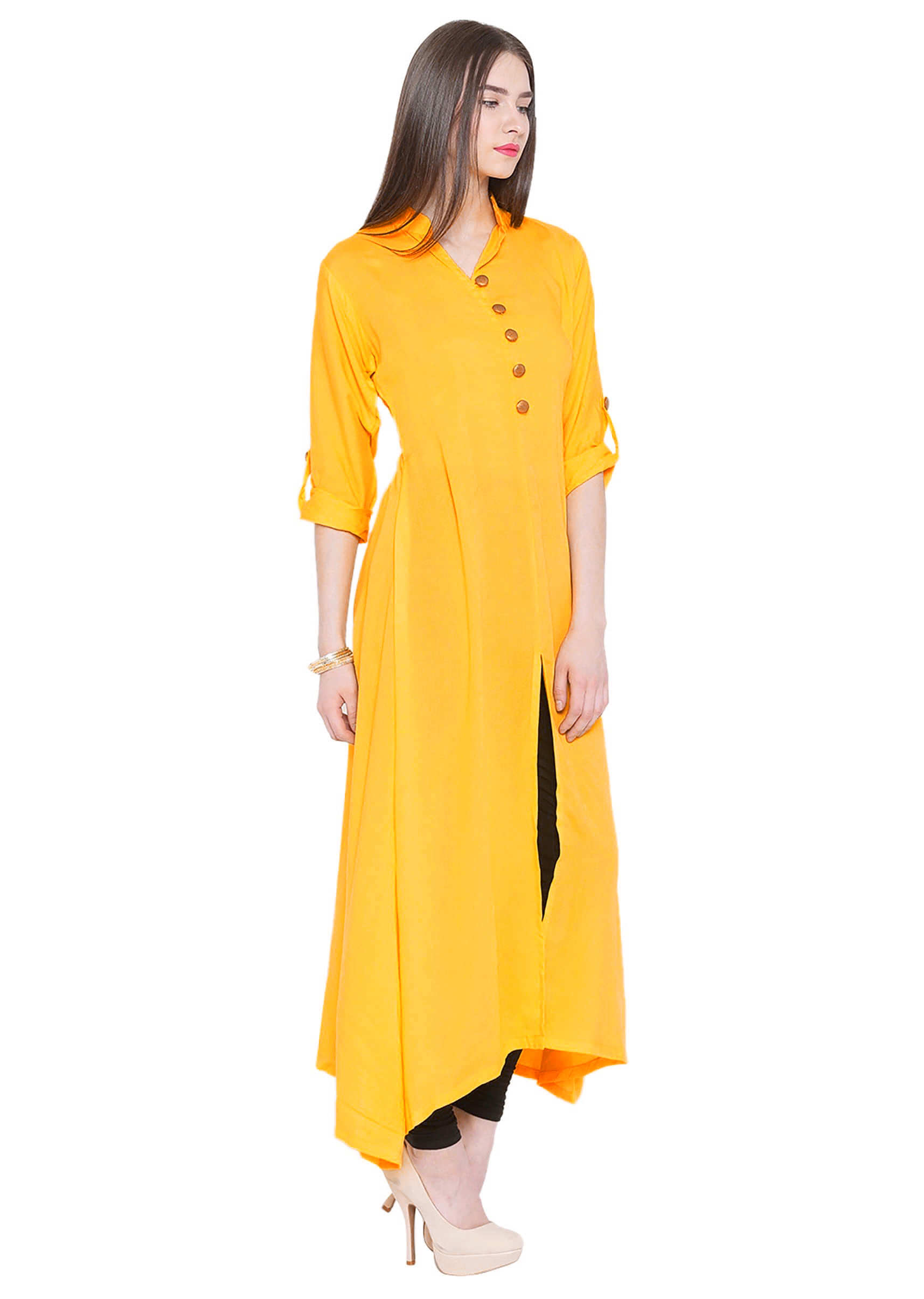 Yellow A Line Kurta with Front Slit