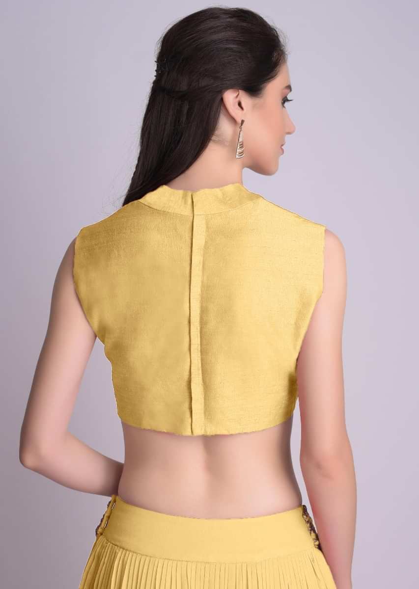 Yellow Blouse In Raw Silk With V Neckline