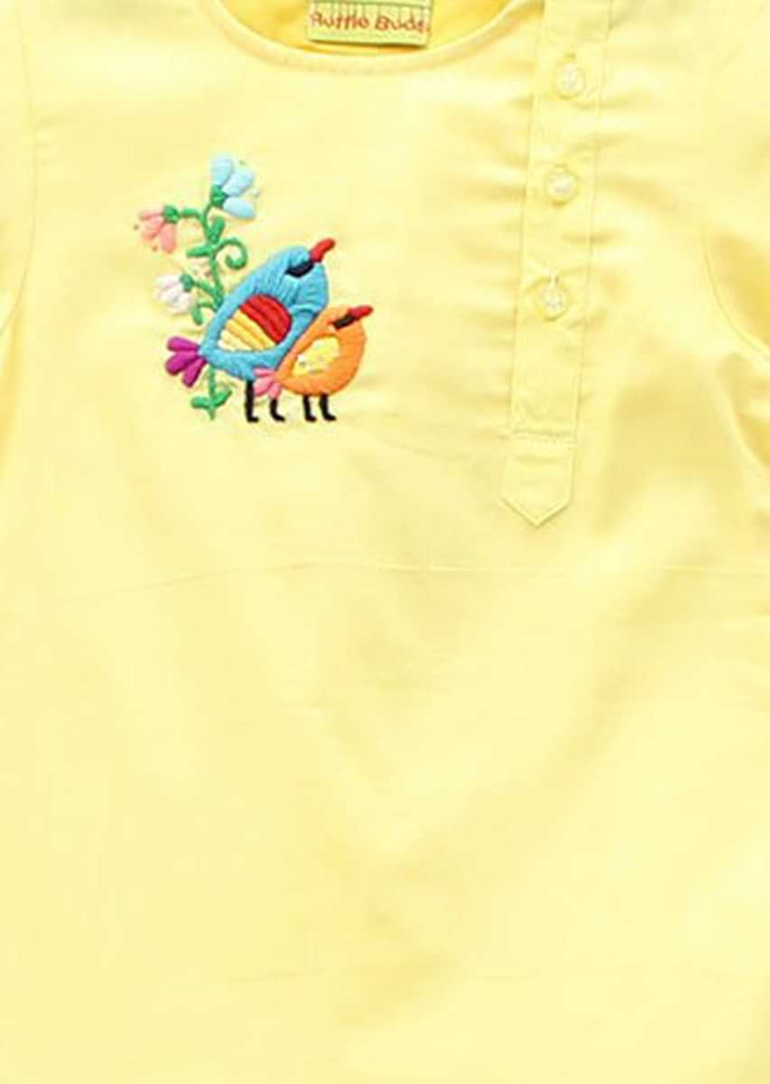 Yellow Kurta In Cotton With Resham Embroidered Butti Matched With Dhoti Pants Online - Kalki Fashion