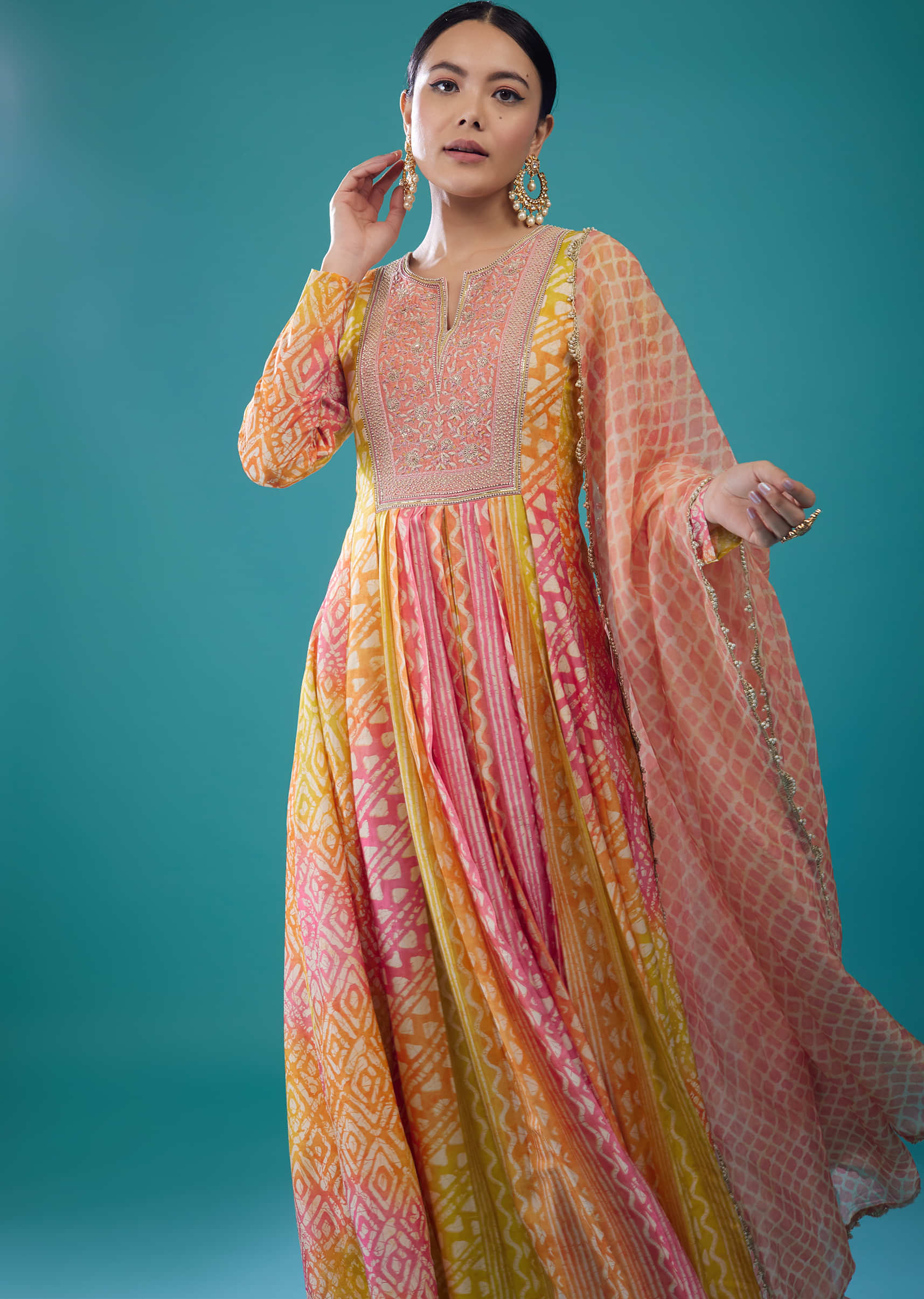 Multicolor Silk Anarkali Suit With Embroidery