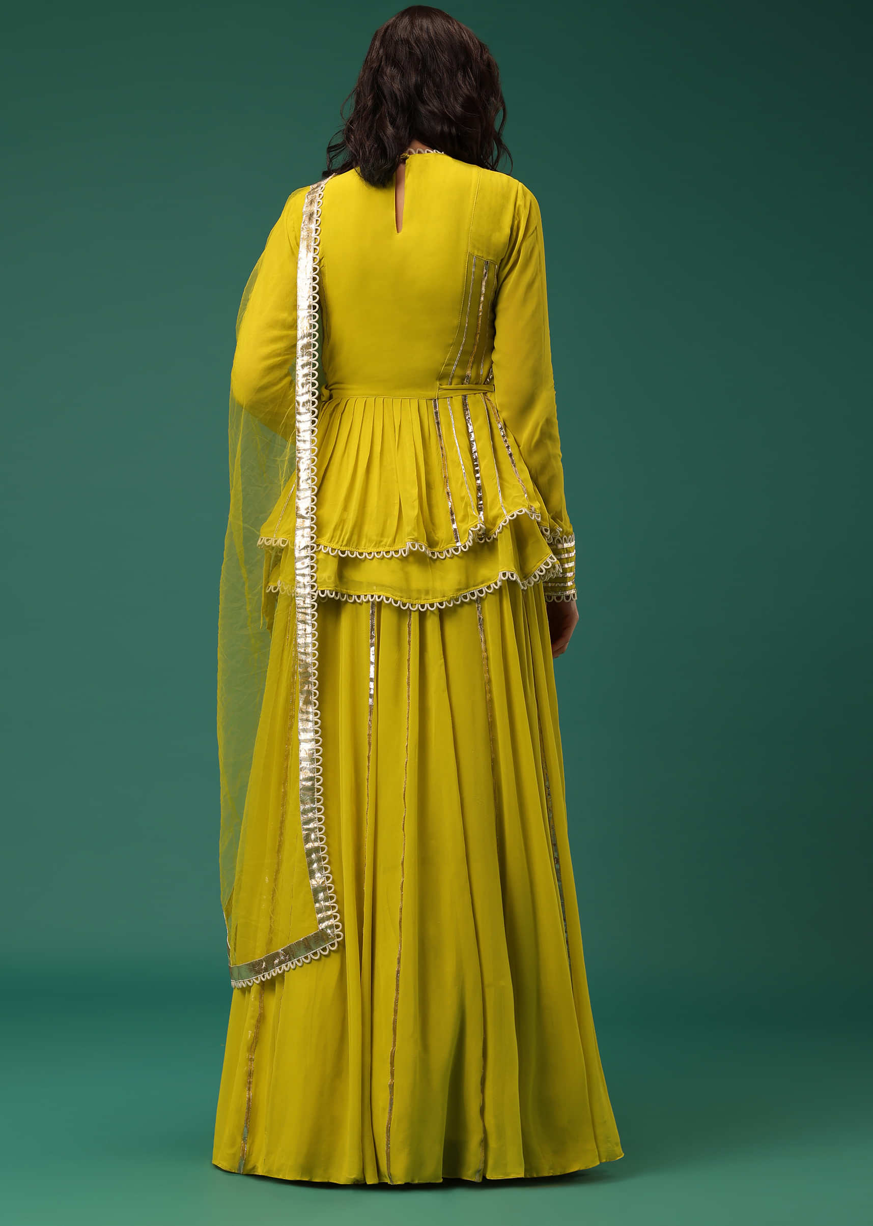 Buy Yellow Embroidered Lehenga Set With Peplum Top In Georgette