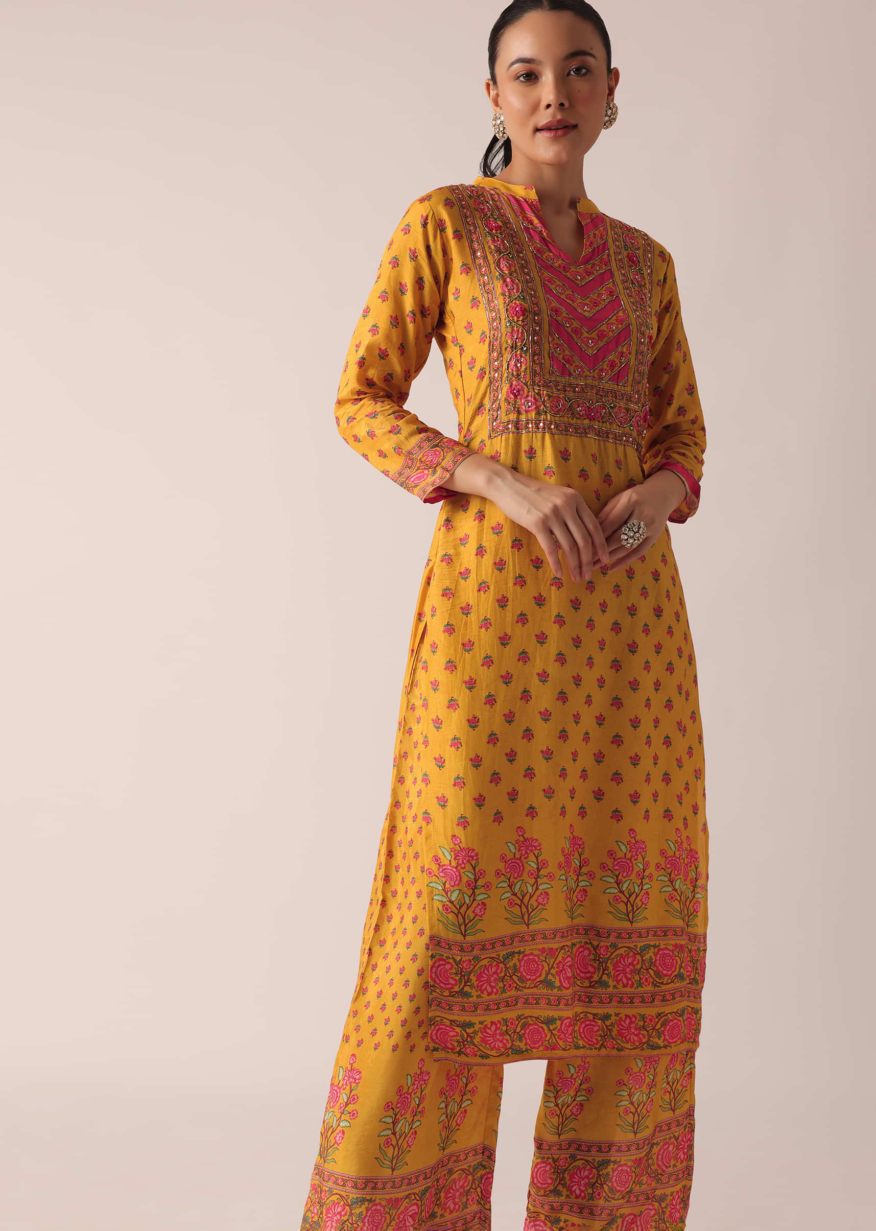 Buy Yellow Kurta And Pant Set With Printed Detail KALKI Fashion India