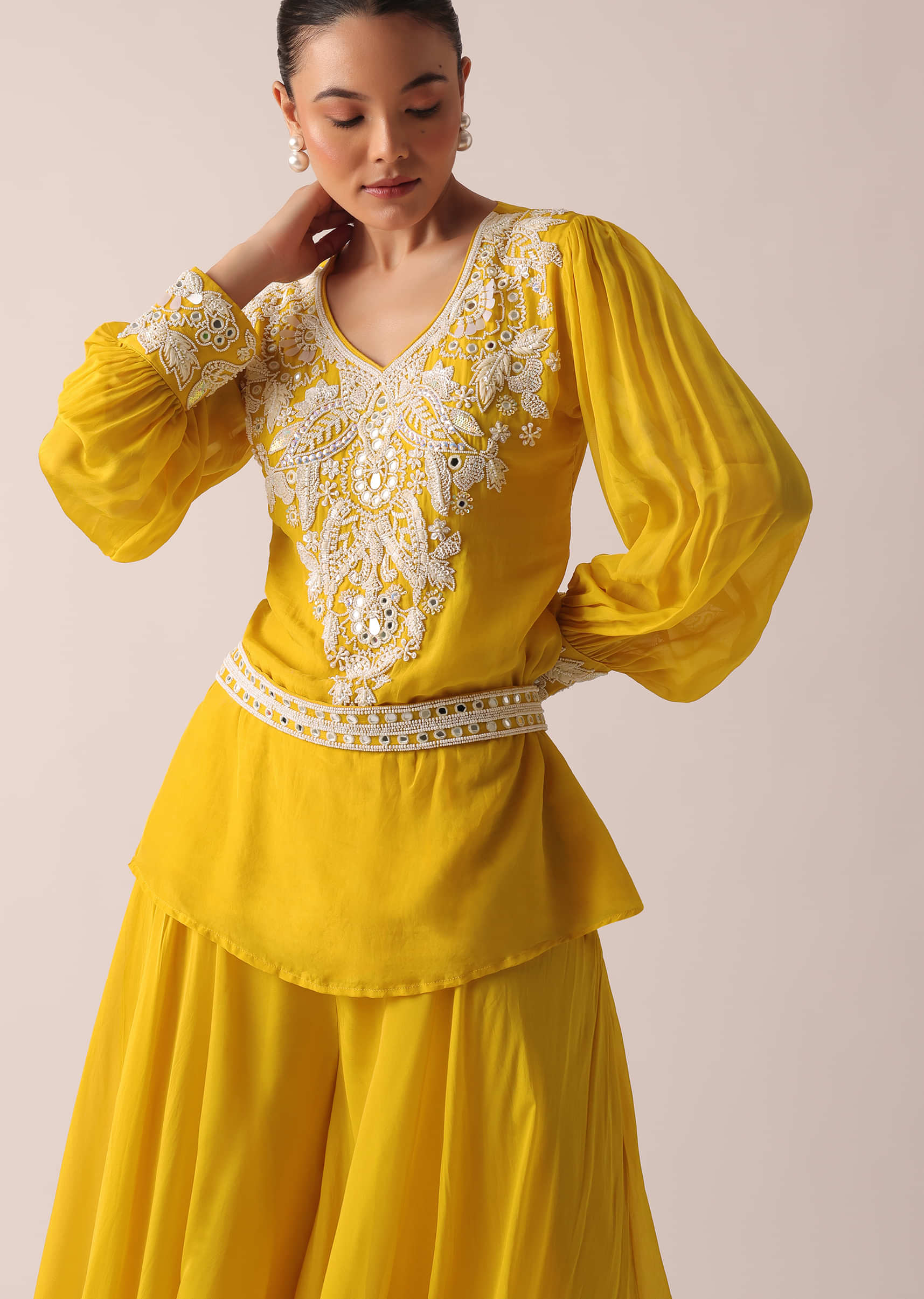 Buy Yellow Kurta Palazzo Set In Organza KALKI Fashion India