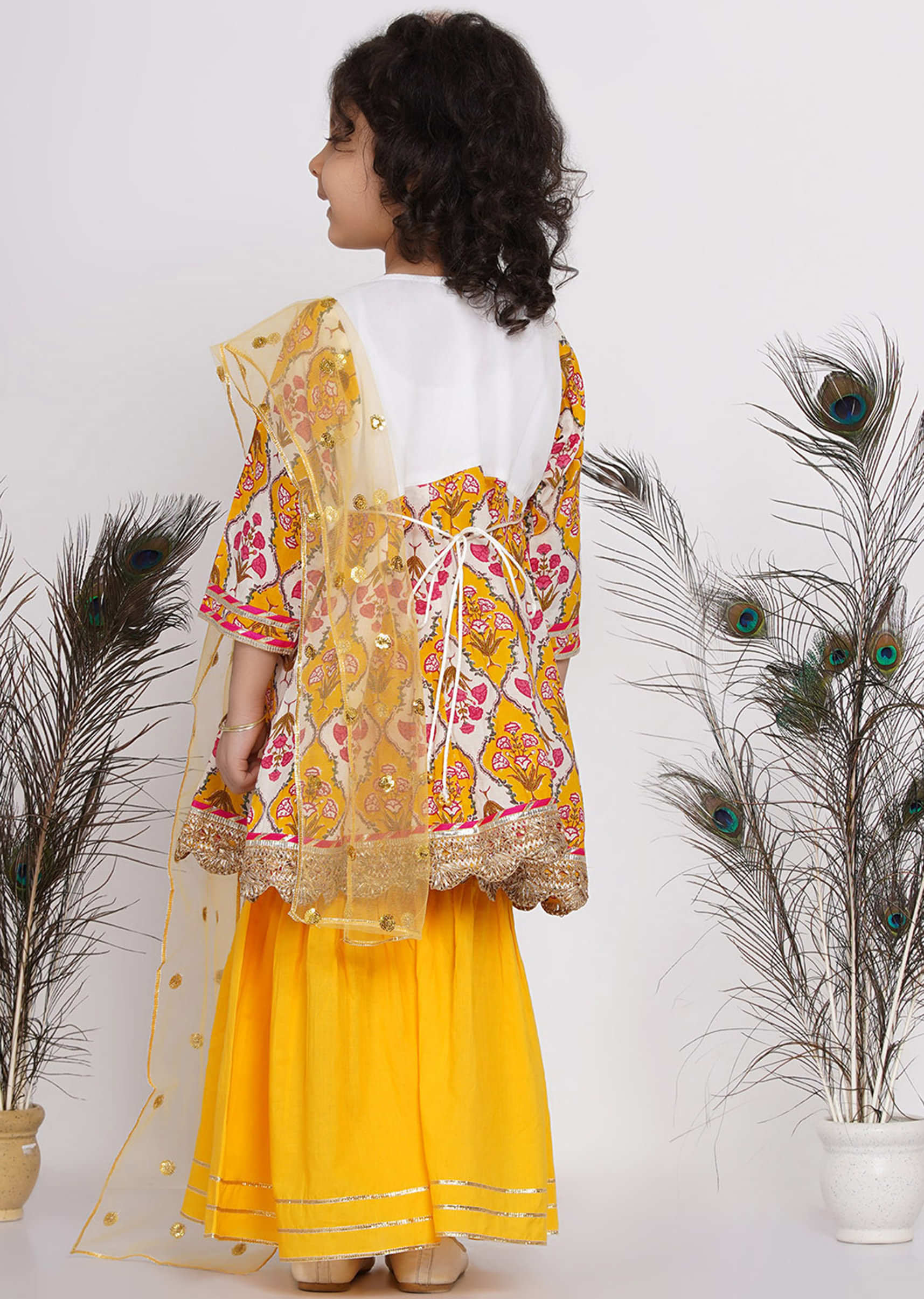 Kalki Girls Yellow Salwar Suit With Embroidery Work