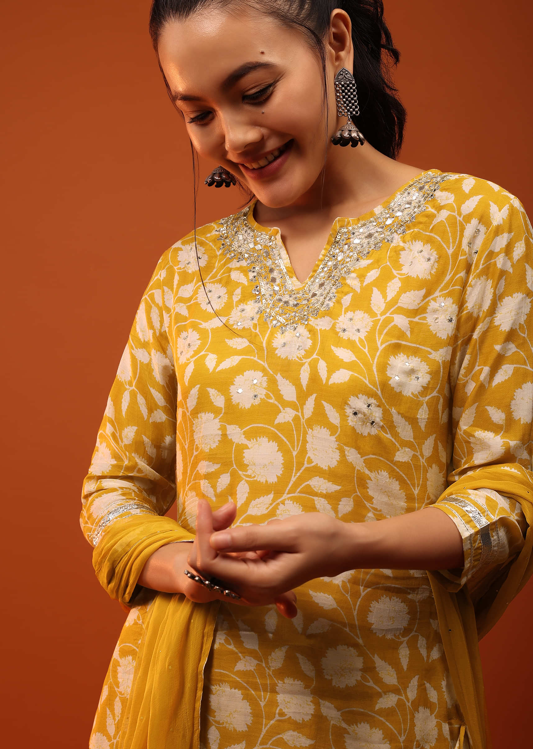 Yellow Sharara Suit With Gotta Patti And Floral Prints