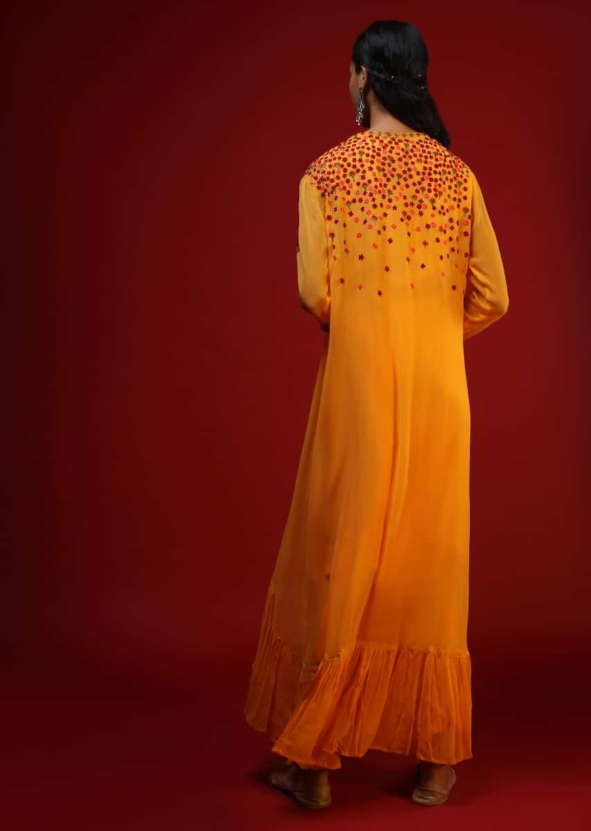 Yellow suit matched with resham embroidered jacket and pants only on Kalki