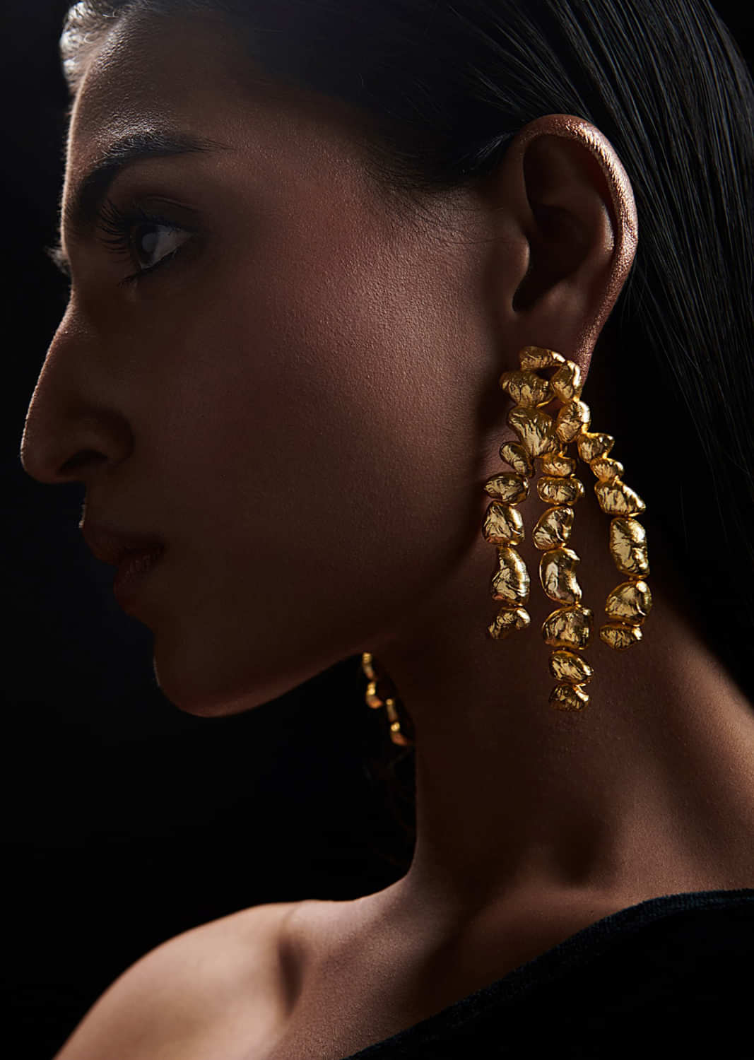 22k Gold Plated Gold Nuggets Statement Earrings