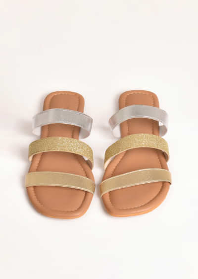 Gold And Silver Sliders With Elastic Glitter Straps By Sole House