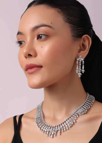 92.5 Sterling Silver Necklace Set with Stone Drops