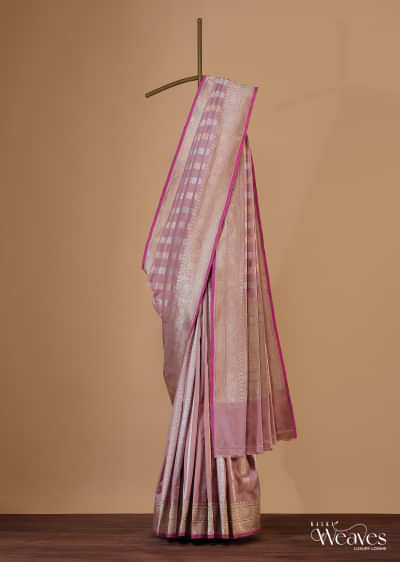 Buy Magenta Pink Banarasi Silk Saree In Floral Jaal Weave KALKI