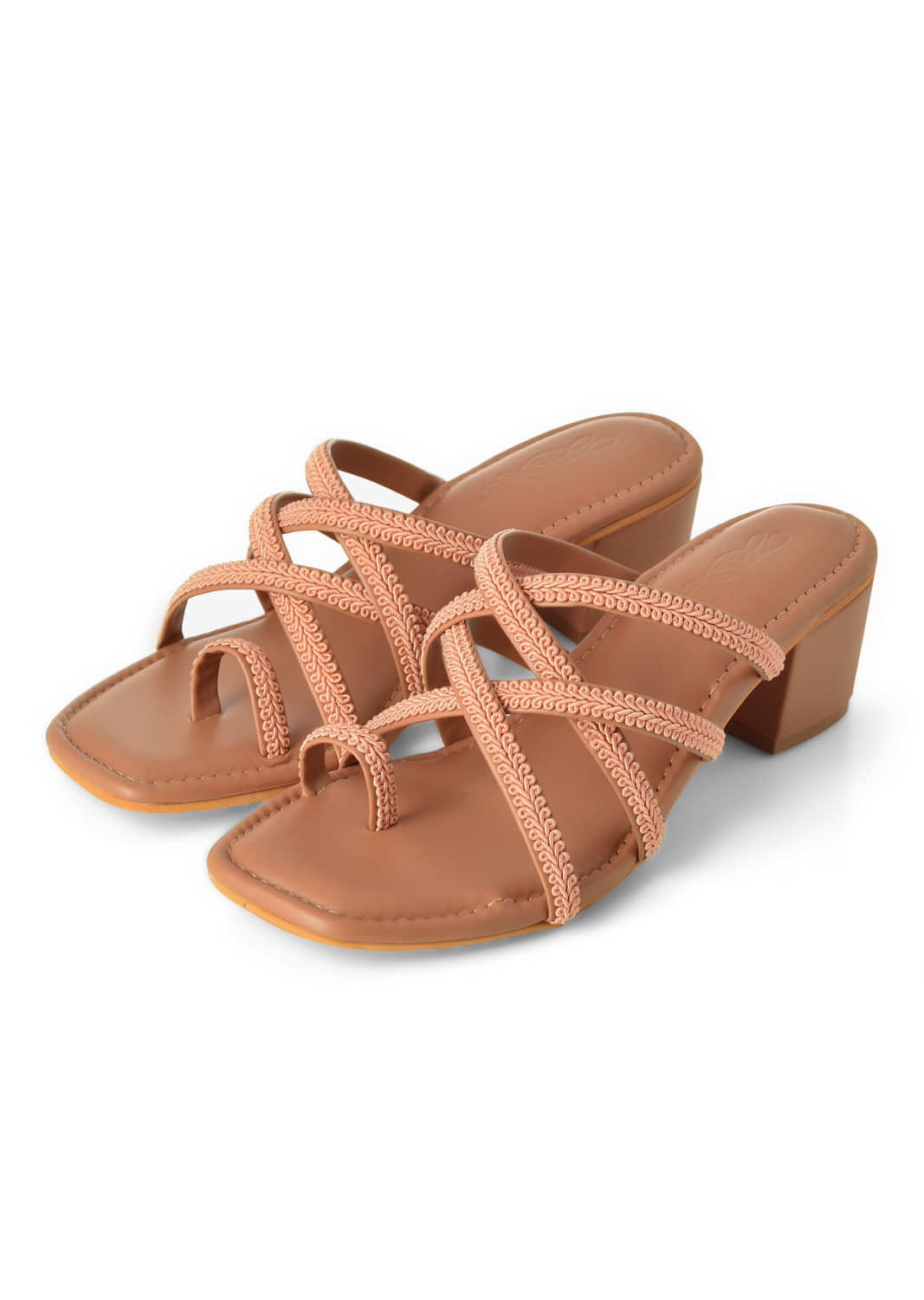 Baby Pink Lace Up Sandals With 1.5 Inch Block Heels