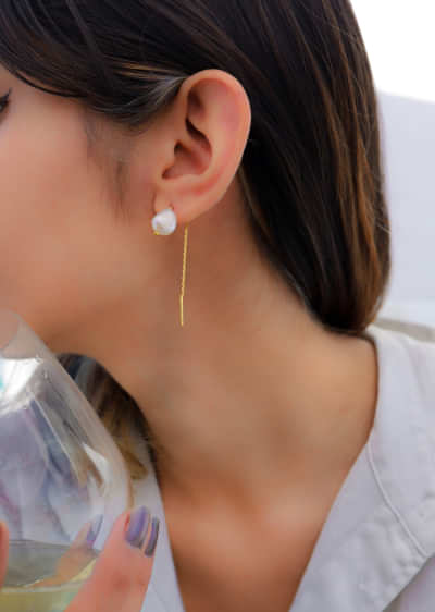 Baroque White Pearl Swan Drop Earrings With Gold Plating