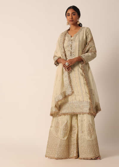 Sophisticated Ivory White Palazzo Set with Multi-Coloured