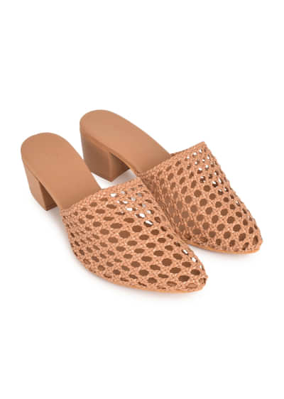 Beige Mule Heels With Woven Mesh Detailing By Sole House