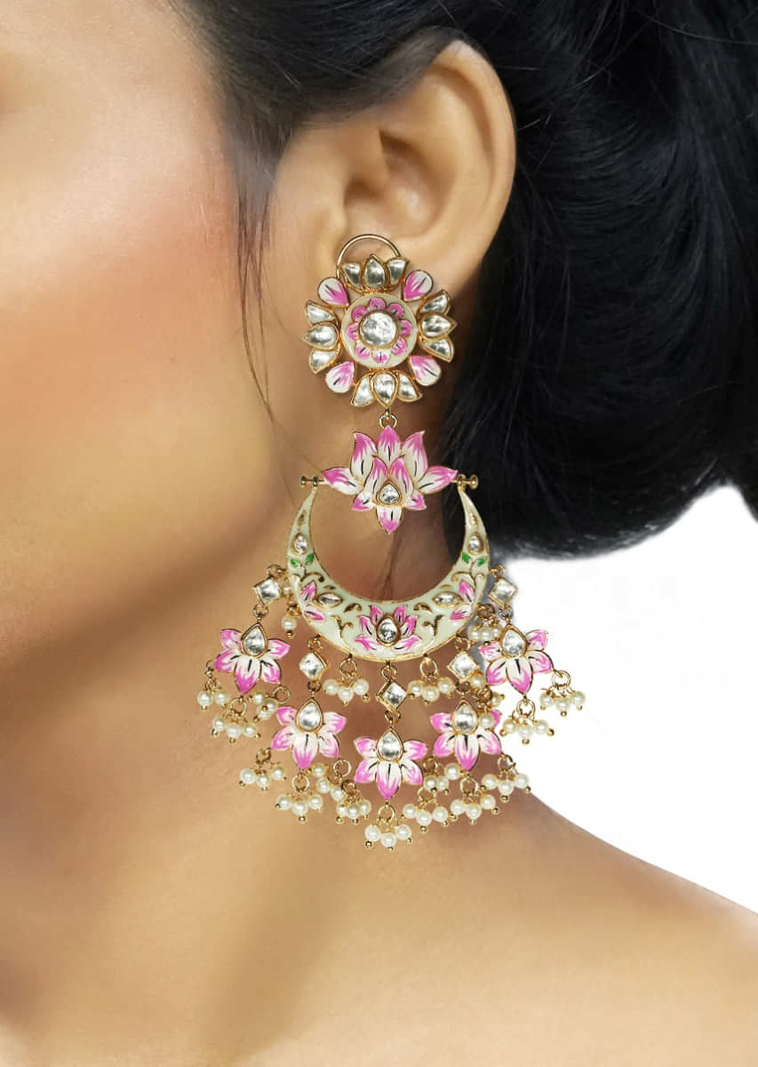 Bikaneri Meena Earrings With Kundan Work Handcrafted Into These Beautiful Danglers By Tizora