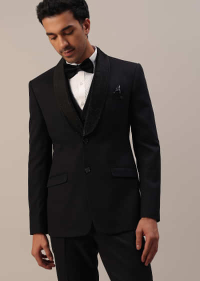 Buy Black Tuxedo Set With Cutwork Detail Kalki Fashion India