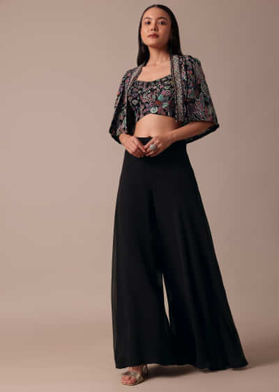 Black Fusion Palazzo With Embroidered Jacket