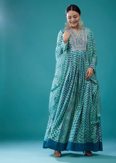 Sky Blue-Toned Silk Anarkali Suit With Embroidery