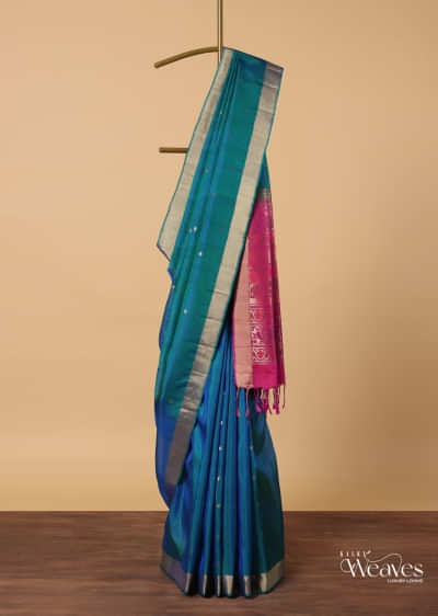Indigo Blue Saree In Dola Silk With Embroidered Floral Buttas