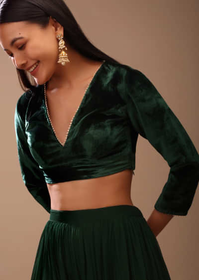 Buy KALKI FASHION Emerald Green Sleeveless Blouse in Raw Silk with Strappy Back  Hook online
