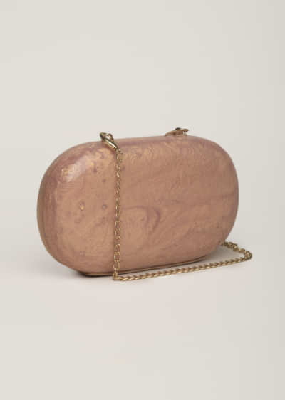 Rose Gold Clutch Bag In Resin Hand Crafted With A Gorgeous Marble Effect And Detachable Sling By Solasta
