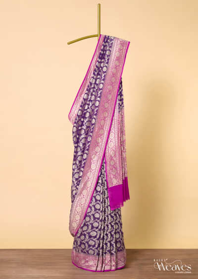 Elegant Banarasi Saree With Floral Zari Jaal Work All Over