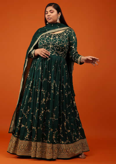 Evergreen Anarkali Suit In Georgette With Zari And Sequin Embroidered Floral Jaal