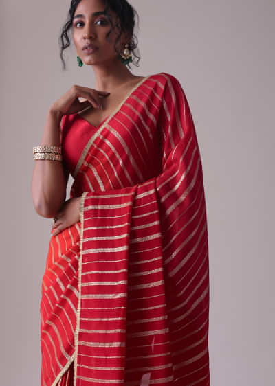 Formula One Red Woven Saree In Organza