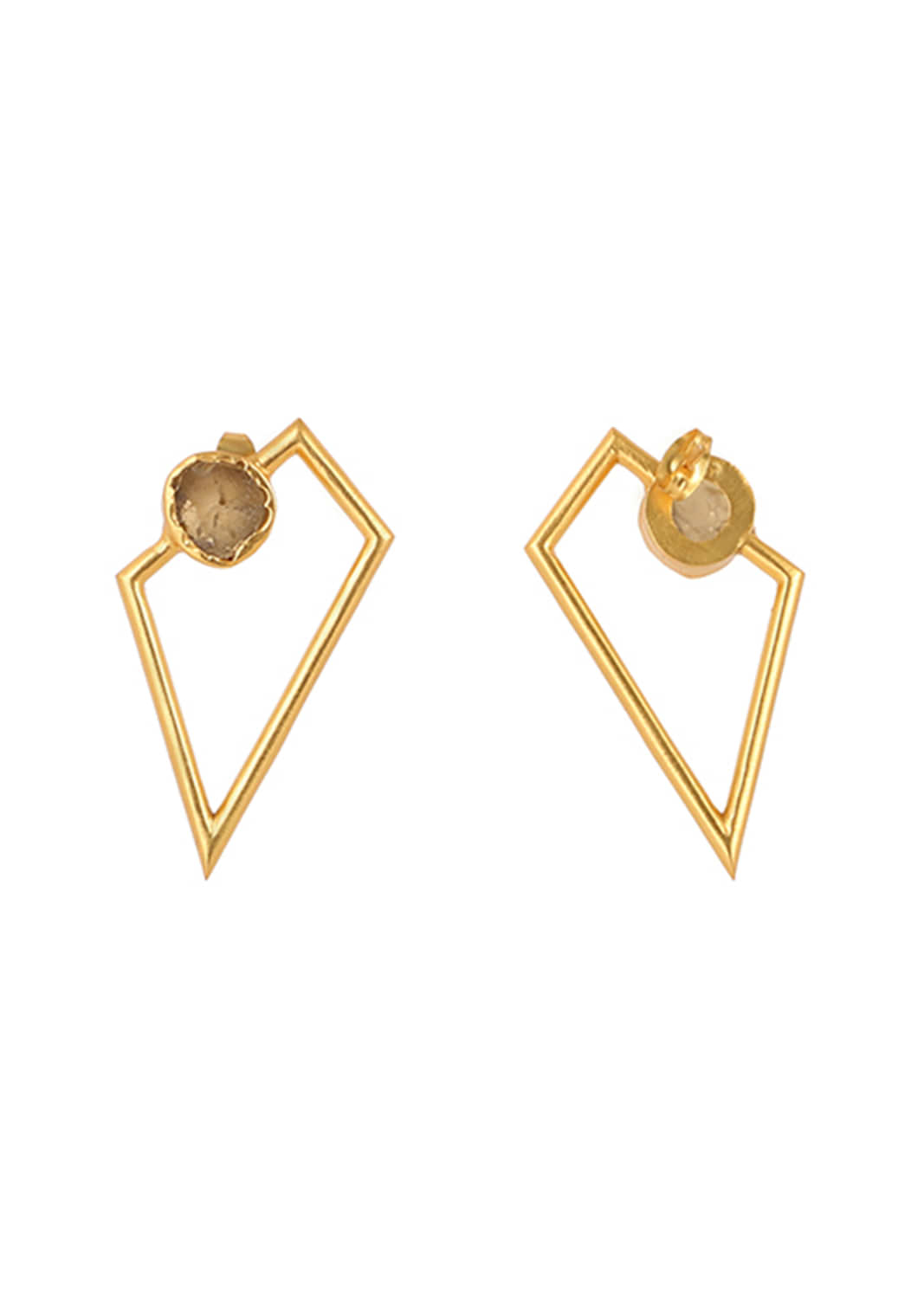 Gold Plated Earrings In A Geometric Design With Uncut Citrine Highlight By Zariin