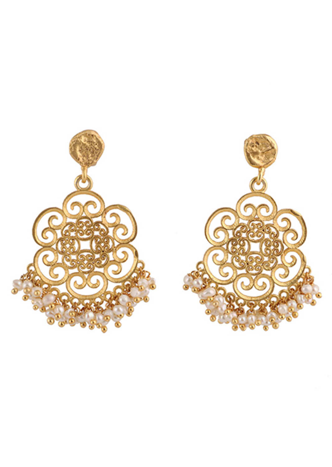 Gold Plated Floral Earrings With Beautiful Filigree Motifs And Pearl Beads By Zariin