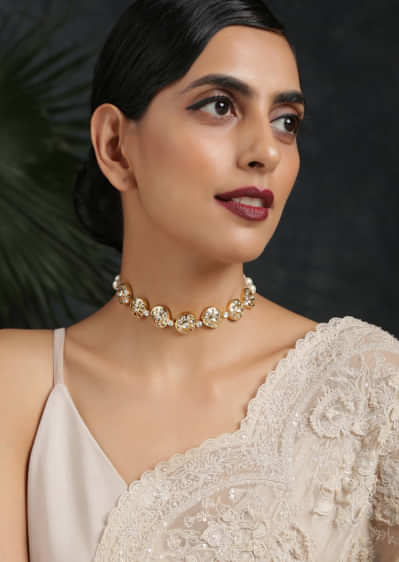 Gold Plated Necklace Handcrafted With Kundan Detailing Along With Pearl Accents By Paisley Pop