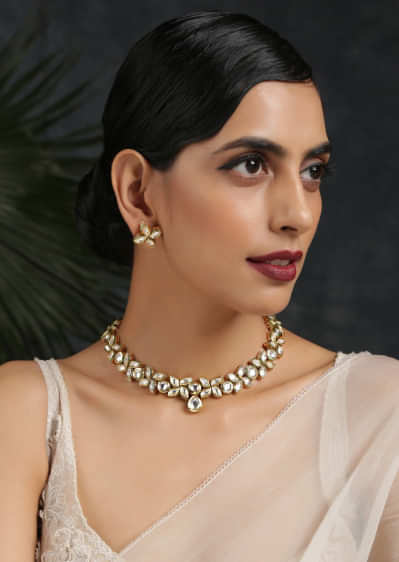 Gold Plated Necklace Set Handcrafted With Kundan Work In A Delicate Design By Paisley Pop