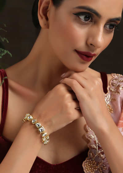 Gold Bracelet With Kundan Assembled In An Opulent Design By Paisley Pop