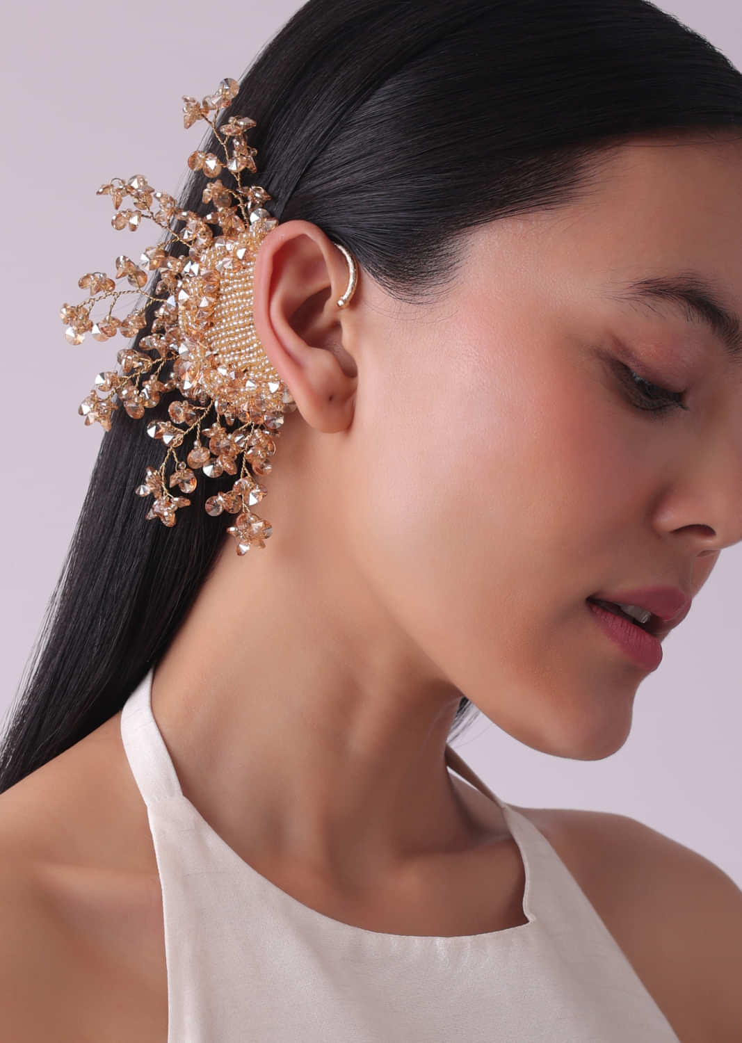 Gold Finish Crystal Embellished Ear Cuff