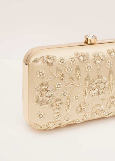 Gold Floral Clutch On Silk Fabric