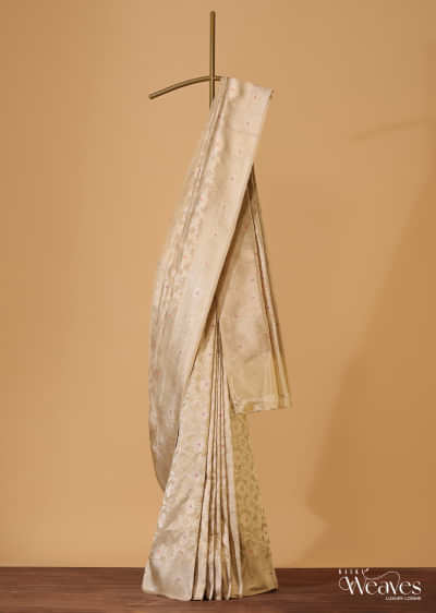 Gold Handloom Banarasi Saree In Uppada Silk With Meenakari Weave And Unstitched Blouse