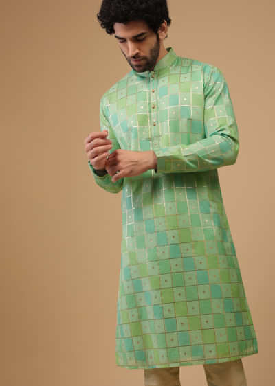 Green Printed Handwoven Chanderi Silk Kurta Set