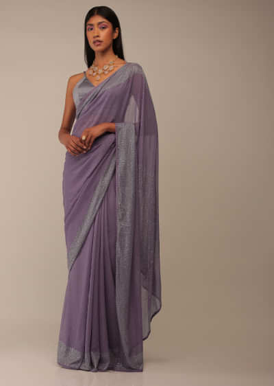 Haze Purple Saree In Stones Embroidery Crafted In Georgette With Scattered Stones