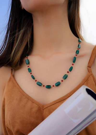 Jade Green Pearl String Necklace