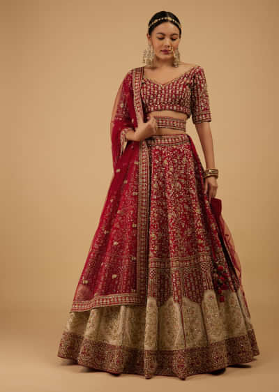 Mauve Net Wedding Lehenga Choli With Belt - Lehengas Designer Collection