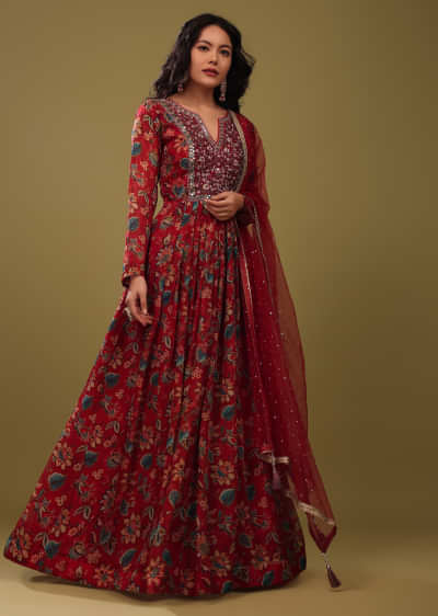 Kalki Festive Multicolor Anarkali Suit In Floral Print & Embroidery