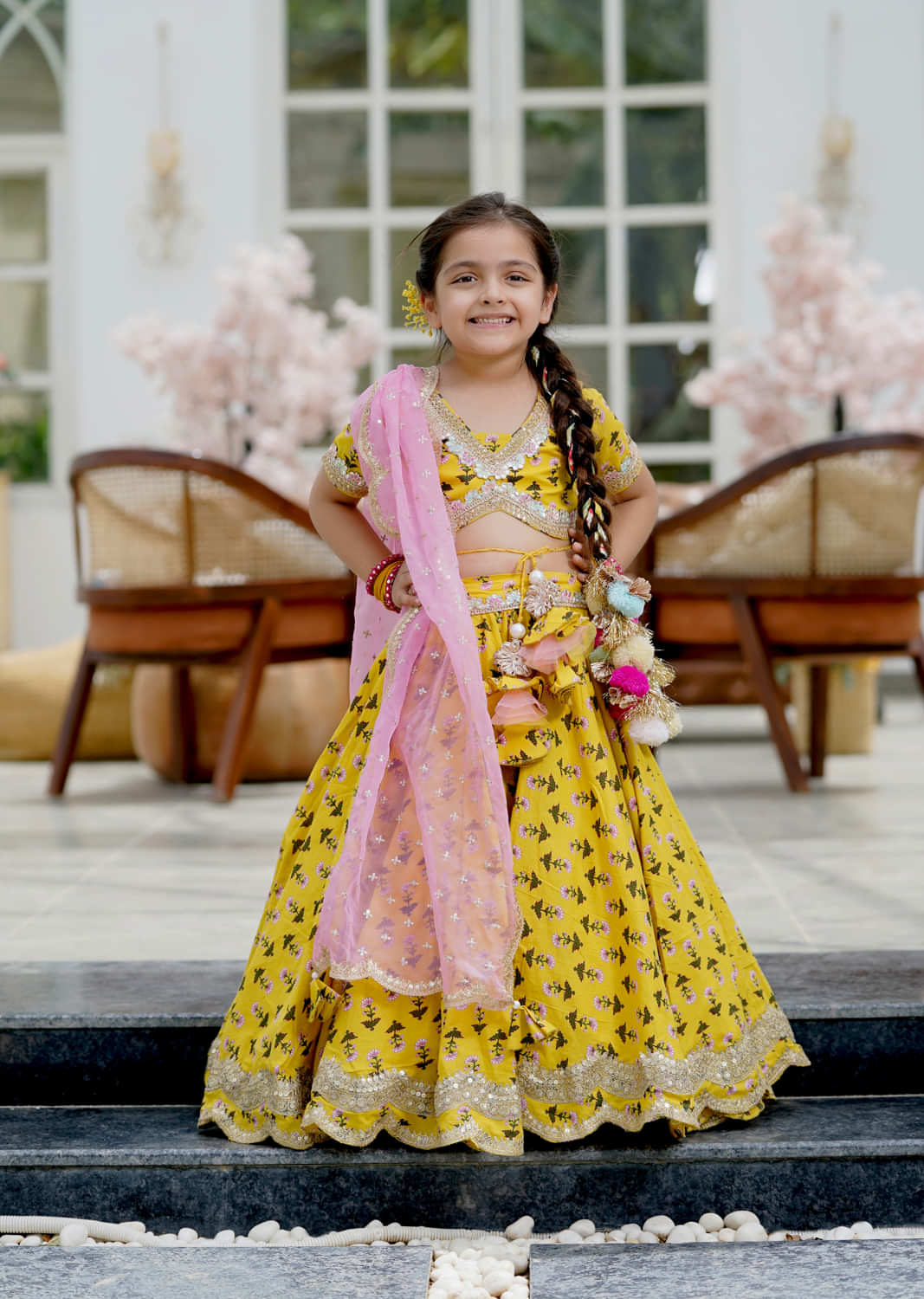 Kalki Festive Yellow Lehenga Choli For Girls In Cotton With Print & Embroidery