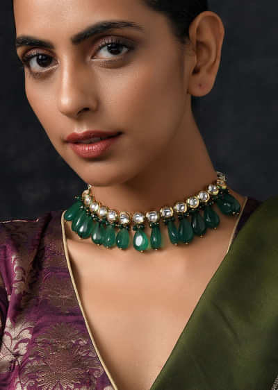 Green Gold Plated Kundan Choker Necklace