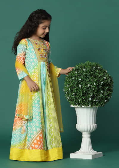 Kalki Multi Color Printed Gown In Cotton For Girls