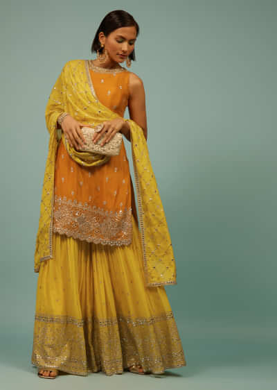 Kalki Topaz Yellow Sharara Suit With Embroidery