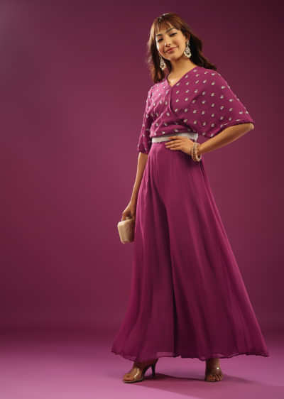 Purple Jumpsuit With Embroidery In Beads And Cut Dana